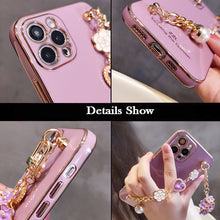 Lade das Bild in den Galerie-Viewer, Luxury Plating Glitter Camellia Gem Bracelet Flower Pendant Phone Case For IPhone13 12 11 Pro XS MAX XR X 7 8 Plus Cover Coque
