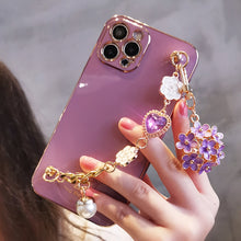 Lade das Bild in den Galerie-Viewer, Luxury Plating Glitter Camellia Gem Bracelet Flower Pendant Phone Case For IPhone13 12 11 Pro XS MAX XR X 7 8 Plus Cover Coque
